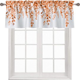 Fall Valances for Windows Orange Eucalyptus Leaf Rod Pocket Cafe Window Treatments Valance Curtains for Kitchen Bathroom Laundry Basement Windows 42 x 12 inch