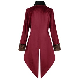 Odizli Tailcoat Men's Steampunk Medieval Gothic Frock Coat Men's Vikings Victorian Pirate Vampire Costume, Red-b