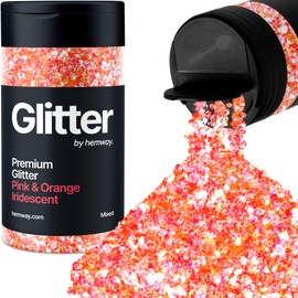Hemway Chunky Glitter 105g/3.7oz Mixed Craft Glitter Powder Sequin Metallic Flakes for Nail Art Body Face Eye Hair Festival, Epoxy Resin Tumblers Crafts, Party Decor - Pink Orange Iridescent Mix