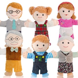 6 Pcs Family Hand Puppets for Kids 11.8 Inch Family Members Puppet Set Mom, Dad, Grandparents, Happy Kids Soft Stuffed Hand Puppet Theater Plush Toys for Toddlers Ages 1-3, 4-8 Role Play