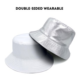 YAMEIZE Trendy Waterproof Bucket Hat Reversible - Rain Hat Beach for Women Men Double-Side Fisherman Hats Sun Hat Hiking Outdoor Silver