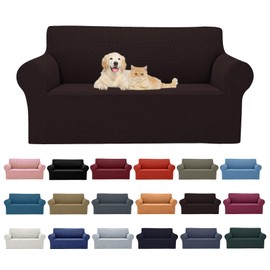 Cupuamon 2026 New Stretch Loveseat Sofa Slipcovers Couch Cover for 2 Cushion Furniture Protector Sofa Covers with Elastic Bottom Jacquard Fabric Small Checks for Pets, Kids - Chocolate