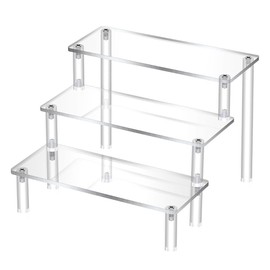 Right angle 3-layer Acrylic Risers, Clear Rectangular 8cm Wide Tiered Display Stand, Tabletop Display Riser Shelf for Collectibles Jewelry Funko Pop Figures Toys Cupcake Dessert Decorations