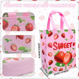 Keioy 16 Pcs Strawberry Party Favor Bags with Handles Reusable Non Woven Strawberry Candy Goodie Bags Treat Pink Strawberry Gift Bags for Baby Shower Birthday Party Wedding Decoration (16PCS)