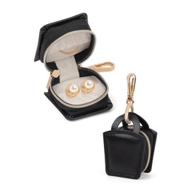Set of 2 Jewellery Box Travel - Mini Jewellery Case with Zip & Key Ring Organiser for Rings, Earrings, Necklaces, Faux Leather Jewellery Box Women (Black, 2 Pieces) for Holiday & Gift