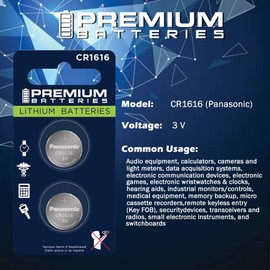 Premium CR1616 Battery Lithium 3V Coin Cell - Japanese Engineered High Capacity Batteries (2 Pack)