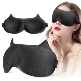 SOFTSLEEP Funny Blackout Sleep Mask，Cute Cat Ears 3D Eye Cover with Adjustable Strap for Both Women and Men，Ultra-Light Pressure-Free，Soft Blackout 3D Blindfolds for Travel，Nap，Party Supplies