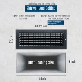 Fits 18x6 Duct Opening Steel Adjustable Air Supply Grille by Handua | Register Vent Cover Grill for Sidewall and Ceiling | Black | Outer Dimensions: 19.75" X 7.75"