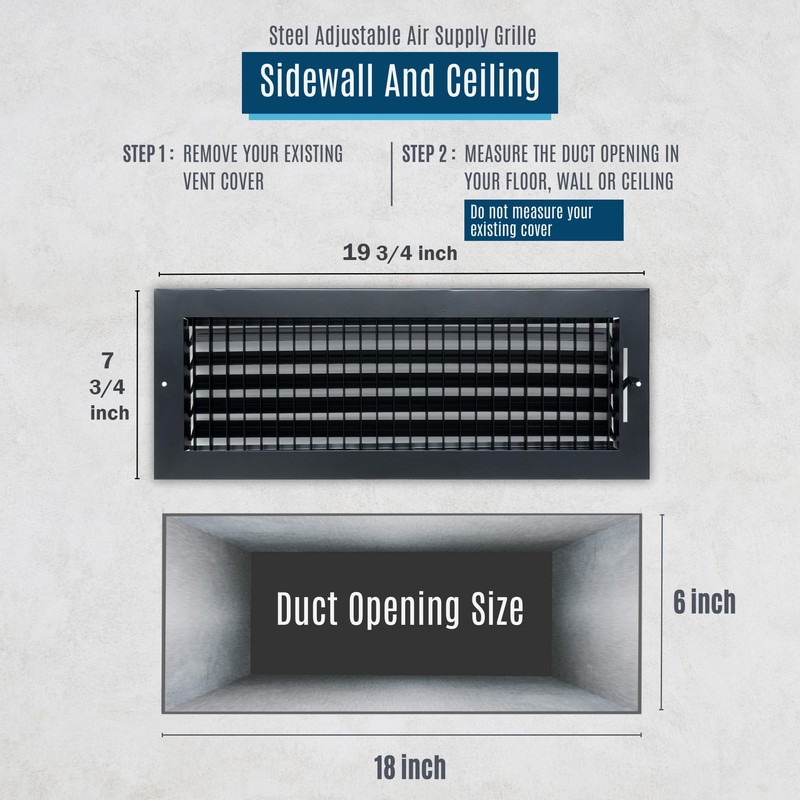 Fits 18x6 Duct Opening Steel Adjustable Air Supply Grille by