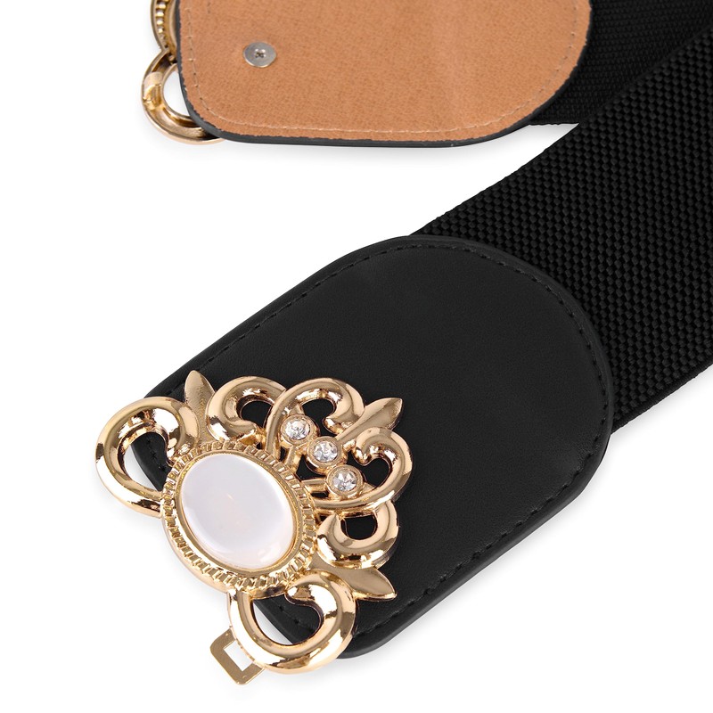 BlackButterfly Elástico Vintage Amplio Faja Elástico Perla Hebilla Cintura Cinturón