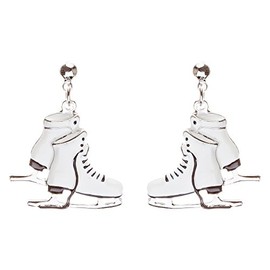 Christmas Jewelry Ice Skating Shoes Silver Tone White Dangle Charm Earrings