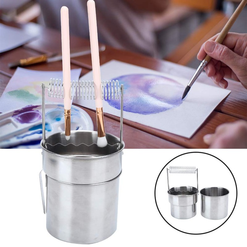 Artist Brush Washer Bucket Double Layer Filtration Basin Portable Stainless