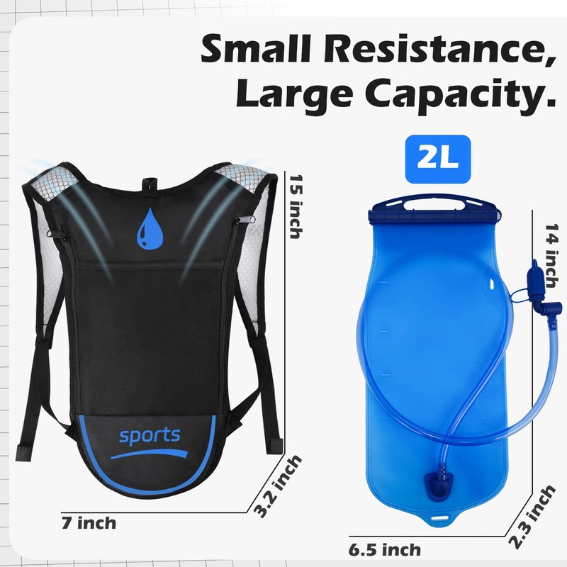 2 Pack Hydration Backpack Pack with 2L Hydration Bladder, TNYSPORT