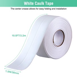 White Caulk Tape Bathroom Easy DIY Sealant Solution Peel & Stick for Bathtubs Toilets Walls Floors Tiles Wallpaper Edges, Quick & Mess-Free Waterproof Sealing, Create a Clean Finished Look in Minutes