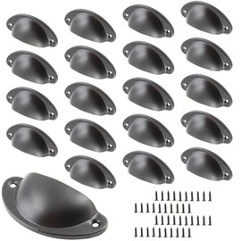 Bivethoi 20 Pack Cabinet Bin Cup Pulls Black Half Moon Drawer Pulls, 2-5/8 Inch / 67mm Hole Center Dresser Pull Hardware Shell Pull Handles, Metal Cupboard Handles for Kitchen Closet Furniture