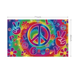 LOONELO Rainbow Retro Hippie Boho Backdrop Banner, 71x44 inch, 60's Carnival Groovy Party Decoration, Polyester, Multi-Occasions