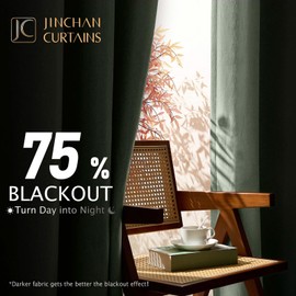 jinchan Linen Textured 75% Blackout Curtain 84 Inch Length for Living Room Darkening Forest Green Bedroom Curtain Thermal Insulated Grommet Top 1 Panel Window Curtain Drape