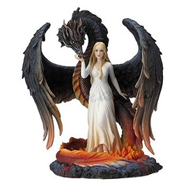 Veronese Design Beauty and the Winged Serpentine Dragon Sculpture