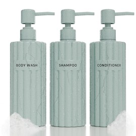 Beautiful Shampoo and Conditioner Dispenser Set of 3 – Modern 21oz Shower Soap Bottles with Pump and Labels – Easy to Refill Body Wash Dispensers for a Stylish Bathroom Upgrade