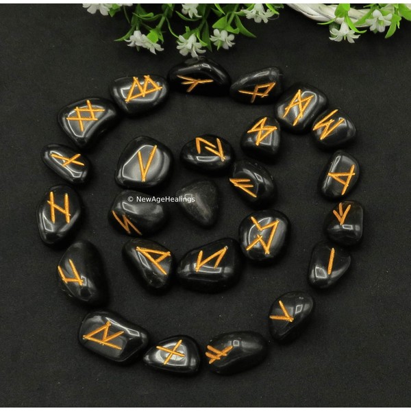Black Agate Runes Crystal Runes Set of 25 Engraved Rune Stones with Runes Book PDF