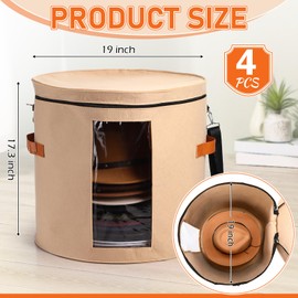 Suzile 4 Pack Oversized Hat Storage Box for Women Men 19" D x 17" H Large Hat Box Round Hat Organizer Box Hat Container Cowboy Hat Storage Box with Dustproof Lid for Storage Travel (Red Brown)