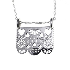 JARDIN DE MATATENA joyería | Dije PAPEL PICADO CALAVERA CLÁSICO | pieza premium | elaborado en fina plata mexicana LEY .925 | incluye cadena de obsequio en plata LEY .925| producto hecho a mano