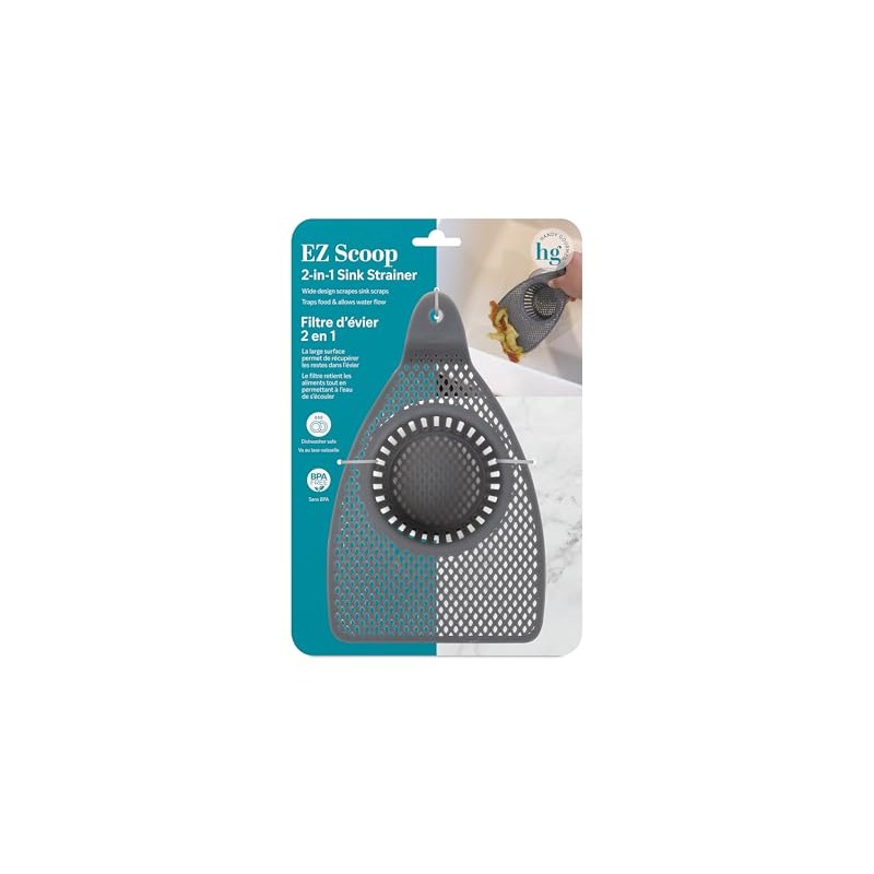 Handy Gourmet EZ Scoop Kitchen Sink Strainer, BPA-Free, Gray