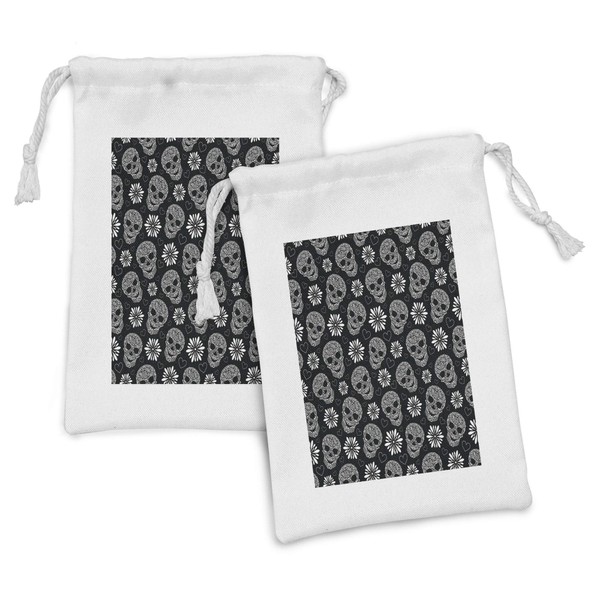 Lunarable Skull Fabric Pouch Set of 2, Monochrome Heart Shapes
