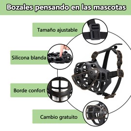 LEIDSANY Bozal para perro, bozales ajustables para perros pequeños, medianos y grandes, bozales suaves transpirable para evitar ladrar, morder y masticar, y permite beber y jadear.(negro, L, Largo 7-9cm)