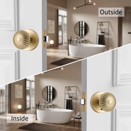 NCSEN Gold Interior Door Knobs, Seashell knobs Door Handles for Bath and Bed, Heavy Duty Door Knob with Lock