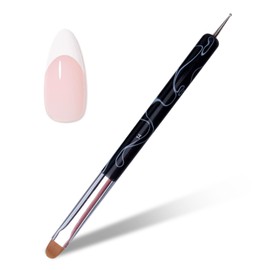 French Nail Brush, 2 Way French Gel Acrylic Nail Art Kolinsky Brush With Dotting Tool for Professional Manicure Cuticle Clean Up Nail Art Design, Wave Pattern Handle (NB125-#16, Black)