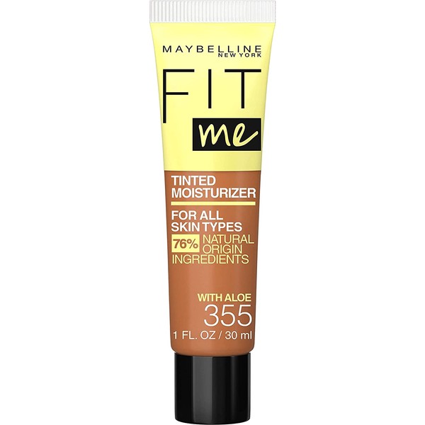 Maybelline Fit Me Tinted Moisturizer, Fresh Feel, Natural Coverage, 12H Hydration, Evens Skin Tone, Conceals Imperfections, for All Skin Tones and Skin Types, 355, 1 fl. oz.