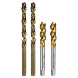 uxcell Metric Tap & Drill Bit Set, 2pcs M8 x 1.25 Spiral Flute Thread Taps Titanium Coated and 2pcs 6.8mm Twist Drill Bits Roasted Yellow, Screw Tapping Threading Tools