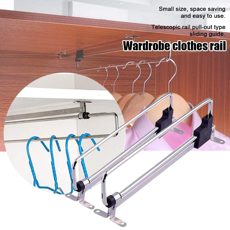 Telescopic Closet Hanger Rail, Retractable Wardrobe Closet Pull Out Rod