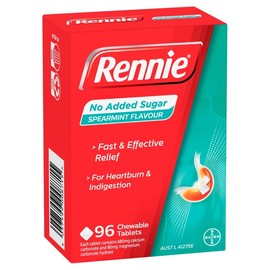 Rennie Indigestion & Heartburn Relief (No Added Sugar) Spearmint Chewable Tab X 96