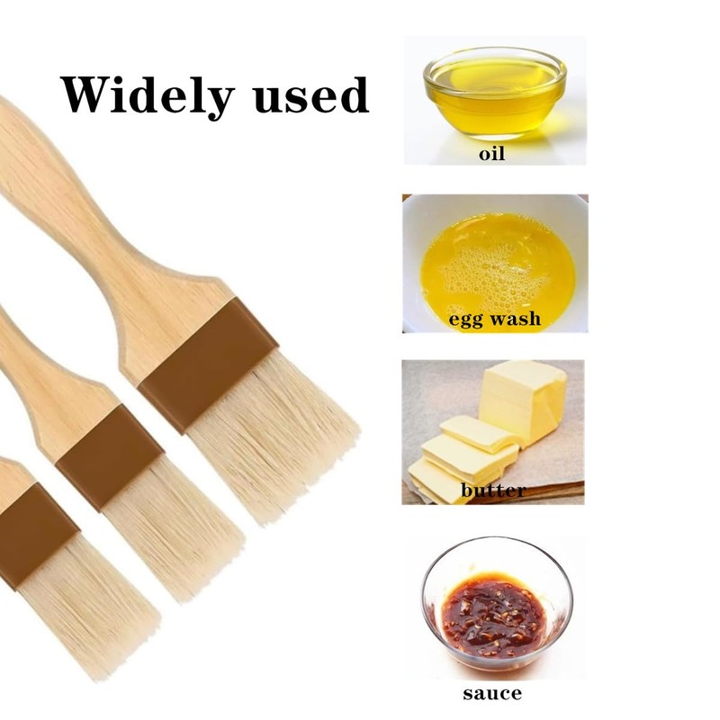 3pcs Natural Boar Bristle Brushes,Pastry Basting Brushes,for Barbecue,Outdoor Dining,Brush with