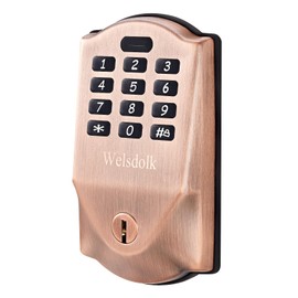 Welsdolk Keyless Entry Smart Door Lock,Touchscreen Keypad Smart Deadbolt Locks,Weatherproof Stainless Steel Electronic Lock,Auto-Lock,Anti-Peeping,Easy Installation for Apartments,Antique Copper