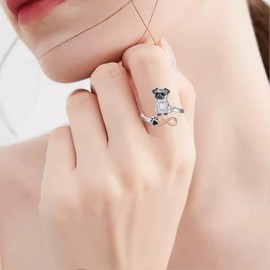 Daixiya Pug Gifts for Pug Lovers 925 Sterling Silver Adjustable Pug Ring Pug Jewelry Gifts for Women Pug Lovers