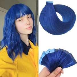 Blue Tape in Hair Extensions Human Hair Remy Invisible Tape in Straight Colored Soft Real Human Hair Extensions