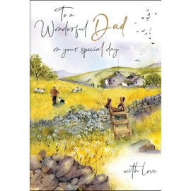 Jonny Javelin Dad Birthday Card - Happy Birthday Card with Artistic Sheep and Farmer Scene and Special Finishes - Birthday Cards for Men