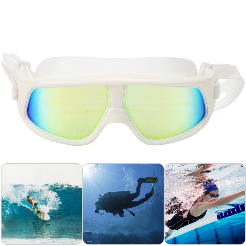 Adult Large Frame Waterproof Antifog Swimming Goggles Electroplate Plain Glass