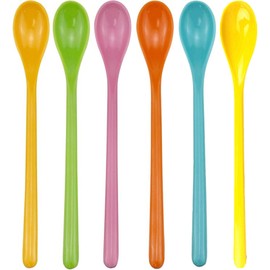 Pack of 6 Plastic Spoons, Egg Spoons, Plastic, Colourful Long Spoons, Reusable, Plastic Coffee Spoon, Yoghurt Spoon, Jam Spoon, Long Handle Spoon