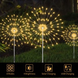 Aourow Solar Lights for Outdoor Garden, Pack of 8 Garden Lights Outdoor with 8 Lighting Modes and 4 Adjustable Brightness Levels, Warm White Dandelion Solar Garden Stake for Garden, Balcony, Patio