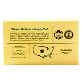 Goldholly Organic Yaupon Tea Bags - Ocelot Light Roast, 20 Count | American Organic Tea for Clean No-Jitter Energy & Focus | Caffeine & Theacrine, Smoother than Traditional Teas | Gold Holly Yaupon