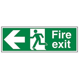 V Safety Fire Exit Arrow Left Sign - Landscape - 300mm x 100mm - 2mm Rigid Plastic, 14003AX-R2