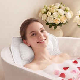 Bath Pillow,Relaxing Body Bath Pillow for Tub - Comfort 4D Mesh Bathtub Cushion Support Neck,Back,Head - Non-Slip Suction Cups,Dries Quickly - Fit Women to Use Luxury Any Bathtub Pillows as Spa Gifts