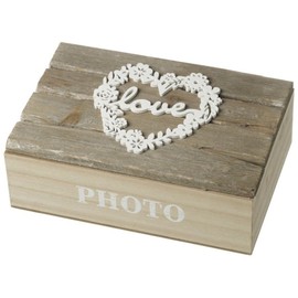 Heaven Sends Shabby Chic Effect Wooden Love Design Lid Photo Storage Box
