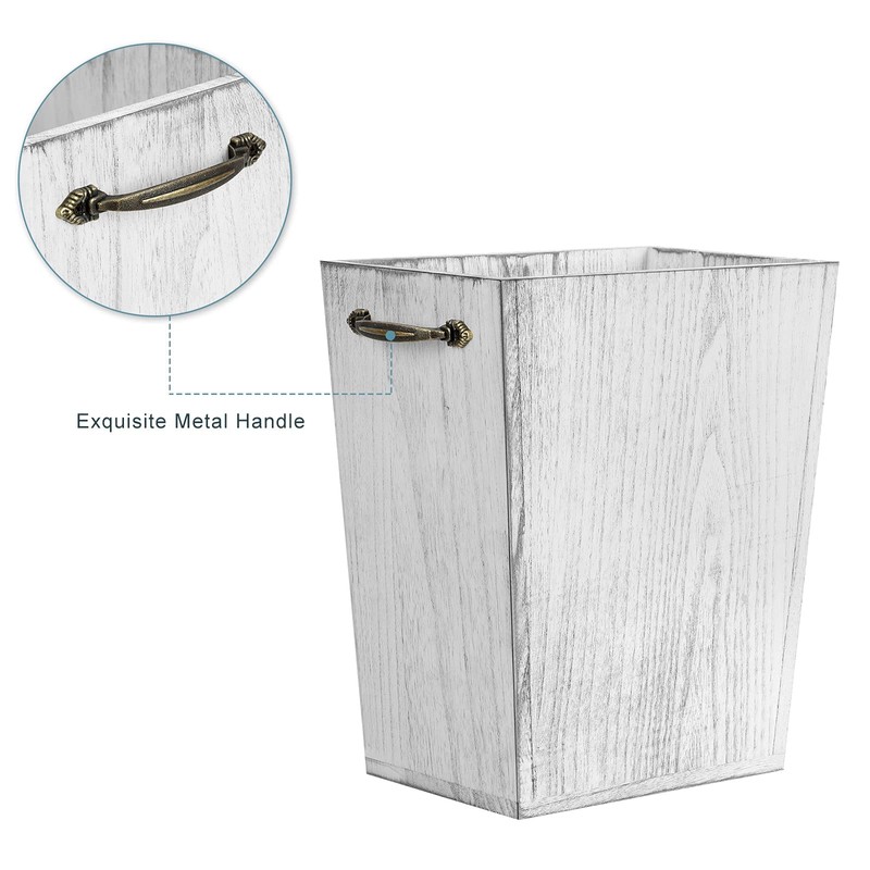 OYEAL Wood Wastebasket Trash Can Rustic Farmhouse Square Garbage Container