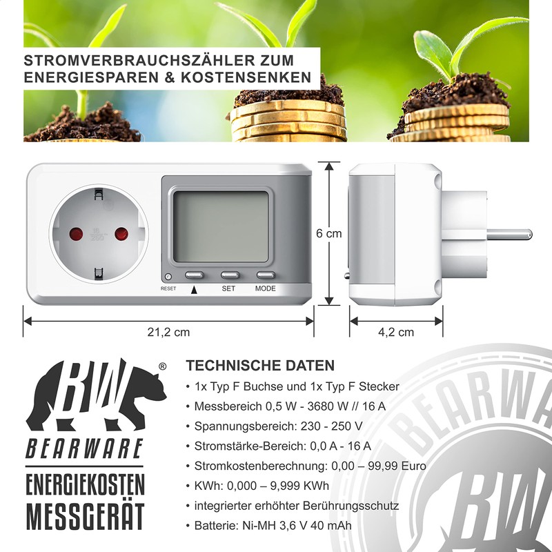 CSL Electricity Meter for Socket, Energy Cost Meter, Ammeter with