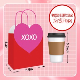 FYSUIMU 24Pcs Valentine's Day Paper Gift Bags with Handles Conversation Heart Treat Bags Candy Goodie Bags with Red Pink Heart for Wedding Anniversary Party